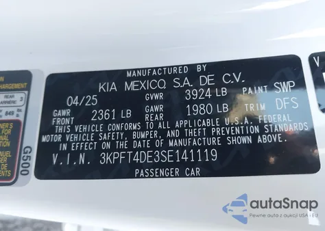 2025 Kia K4 Lxs from USA, damaged, VIN 3KPFT4DE3SE141119